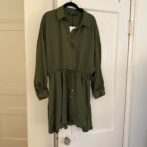 Zara Khaki Green Shirt Dress